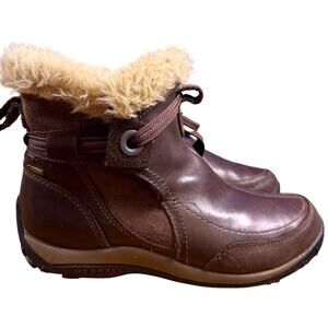 MERRELL Misha Women's 6.5 Waterproof Ankle Boots Brown Leather Faux Fur